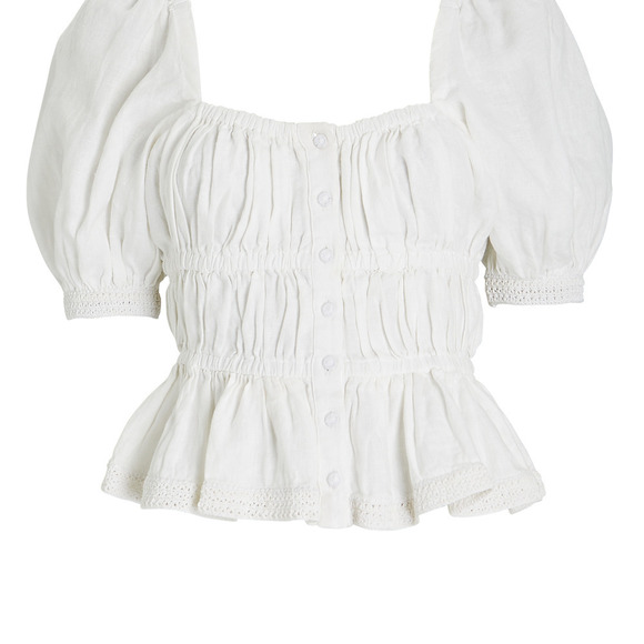 ULLA JOHNSON Harley Crochet-Trimmed Linen Top Size 4 Ivory White - Picture 3 of 9